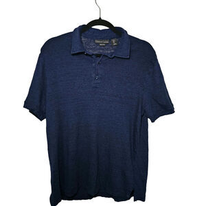 Christian Lacroix Mens M Navy Blue Linen Polo Lightweight Breathable Golf Resort